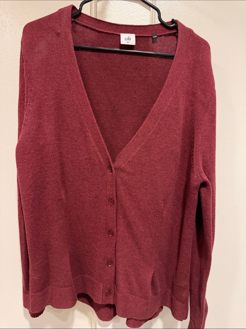 CAbi Deep Wine V-Neck Button Cardigan Sweater